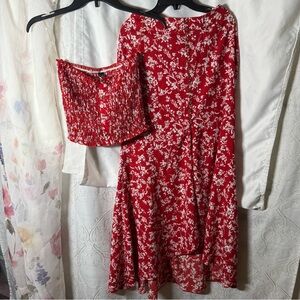 Windsor Set Of 2 Red Skirt And Blouse With White Flower